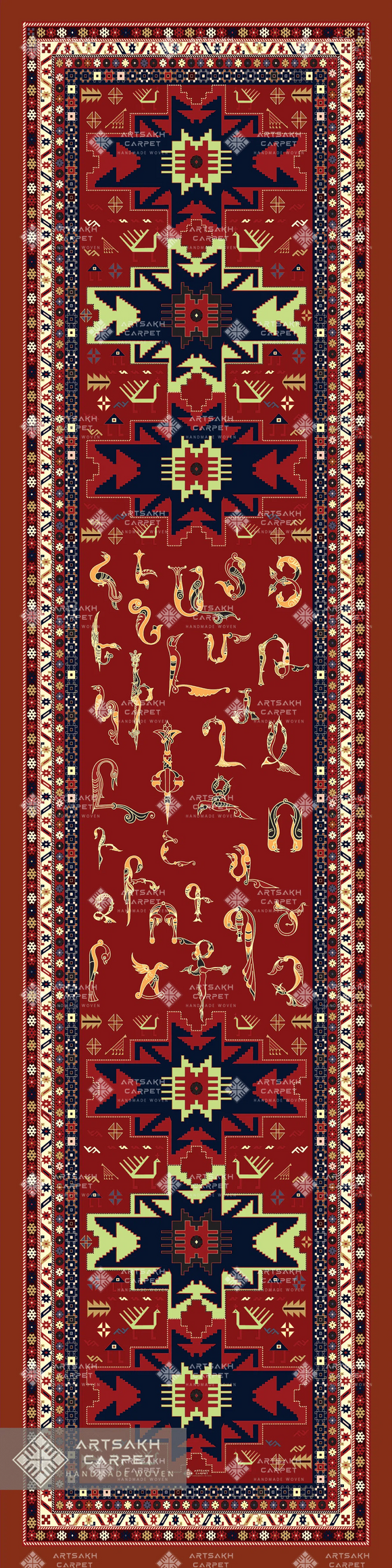 SILK SCARF WITH ARMENIAN ORNAMENT / LONG 005 / FREE DELIVERY