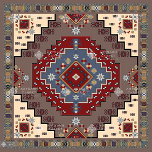 SILK SCARF WITH ARMENIAN ORNAMENT / SQUARE 011 / FREE DELIVERY