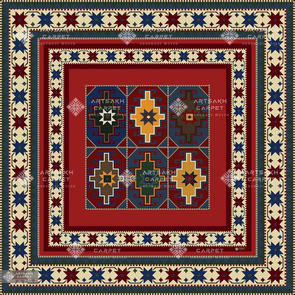 SILK SCARF WITH ARMENIAN ORNAMENT / SQUARE 017 / FREE DELIVERY