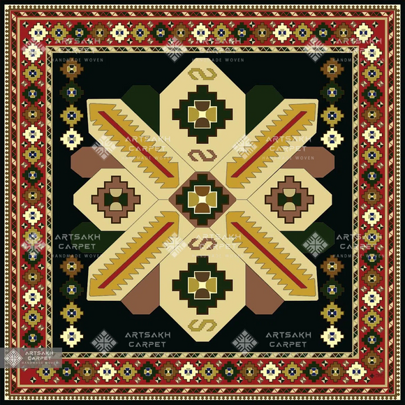 SILK SCARF WITH ARMENIAN ORNAMENT / SQUARE 008 / FREE DELIVERY