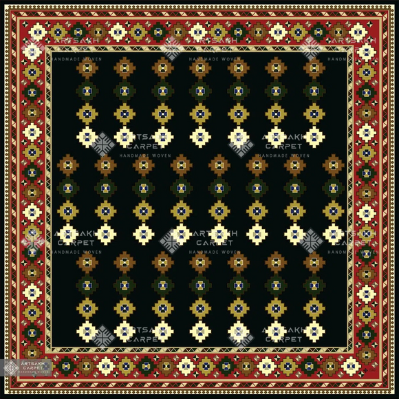SILK SCARF WITH ARMENIAN ORNAMENT / SQUARE 018 / FREE DELIVERY
